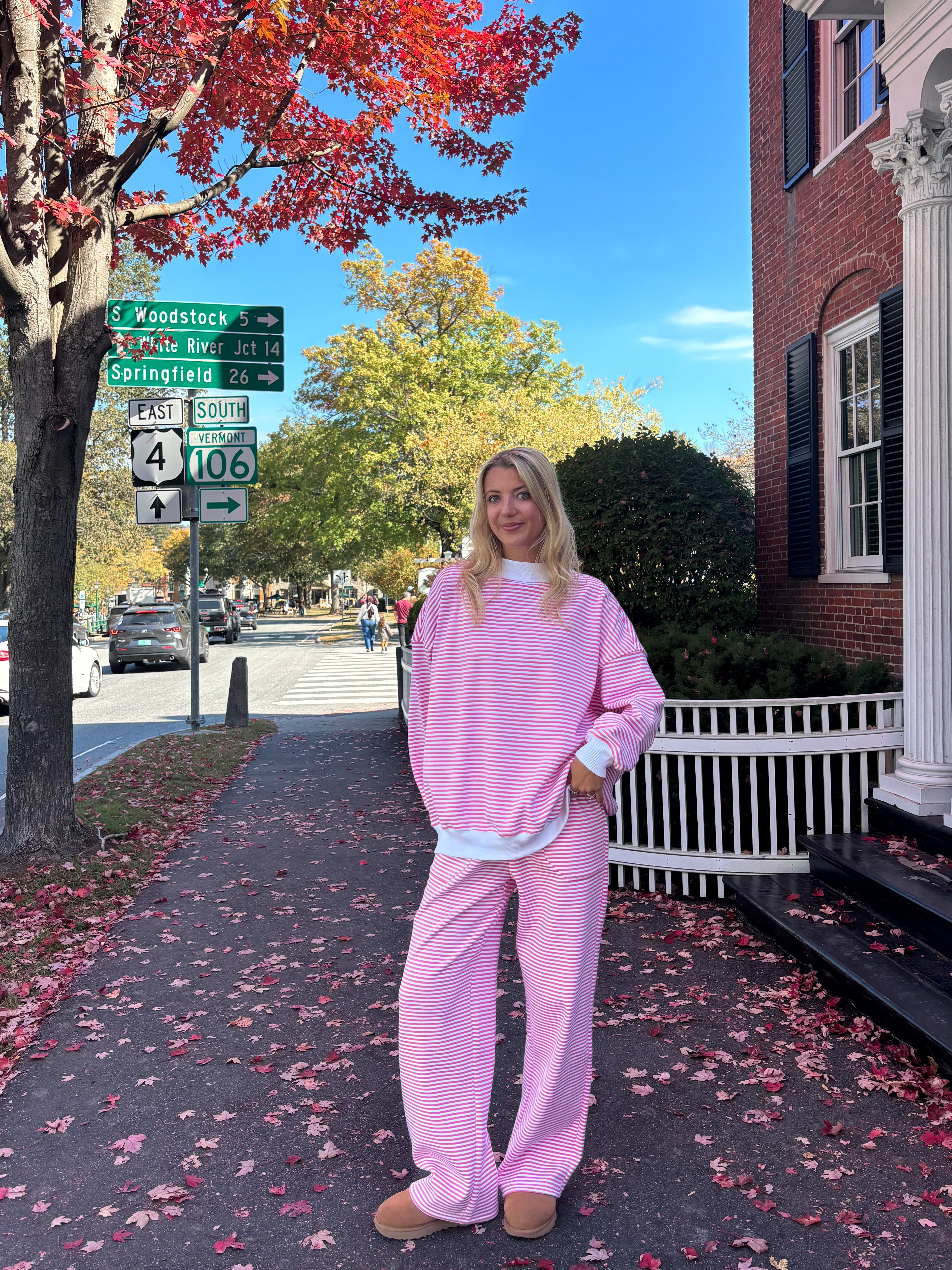 Dark Pink and White Big Striped Mockneck Sweatshirt