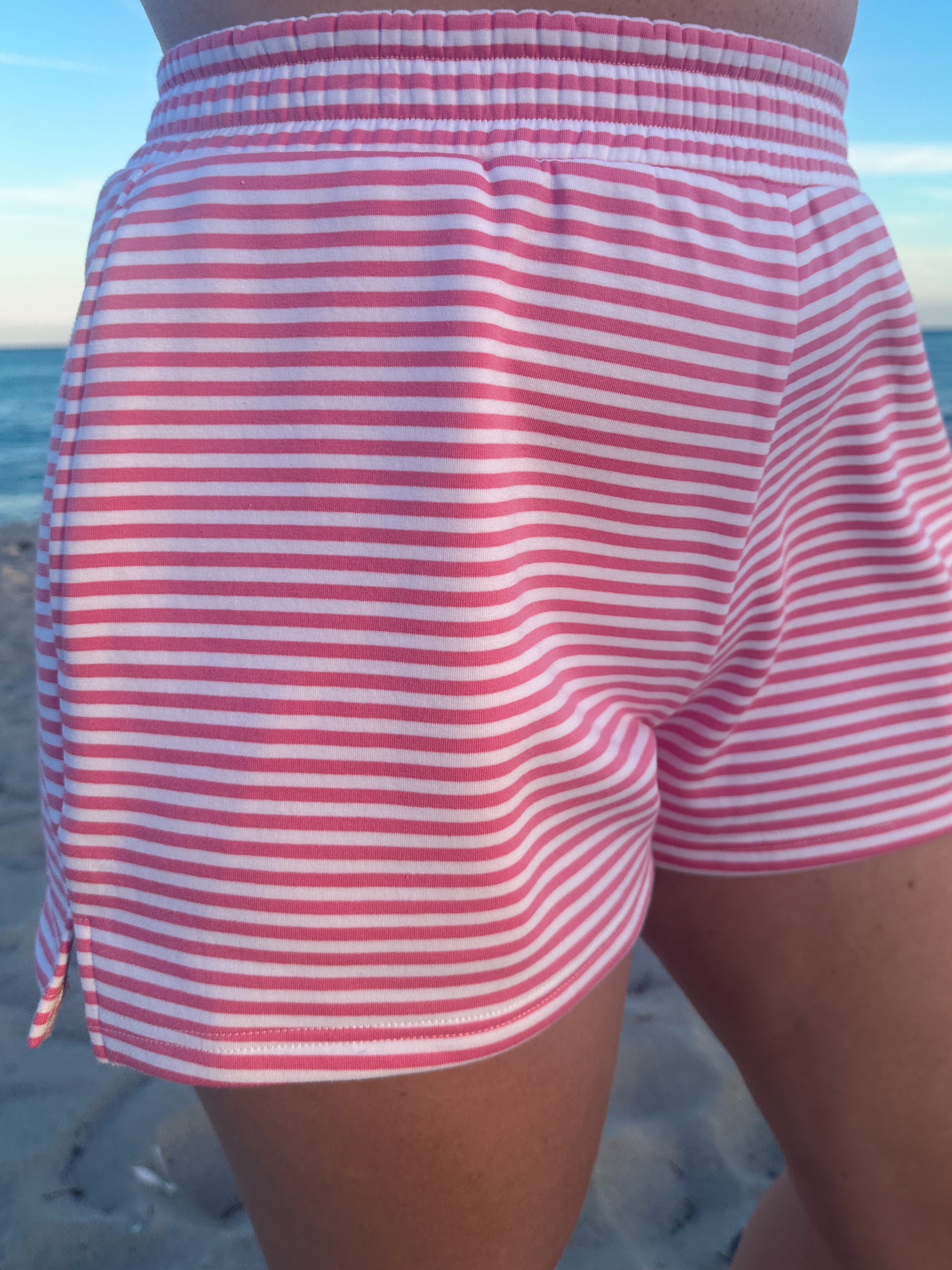 Dark Pink and White Big Striped Shorts