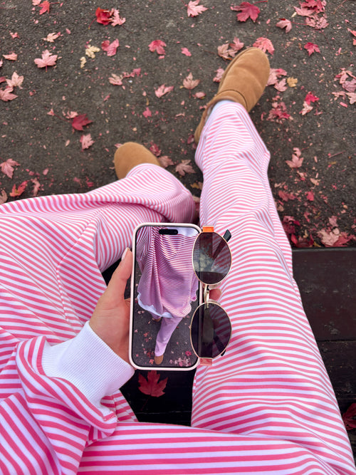 Dark Pink and White Big Striped Mockneck Sweatshirt