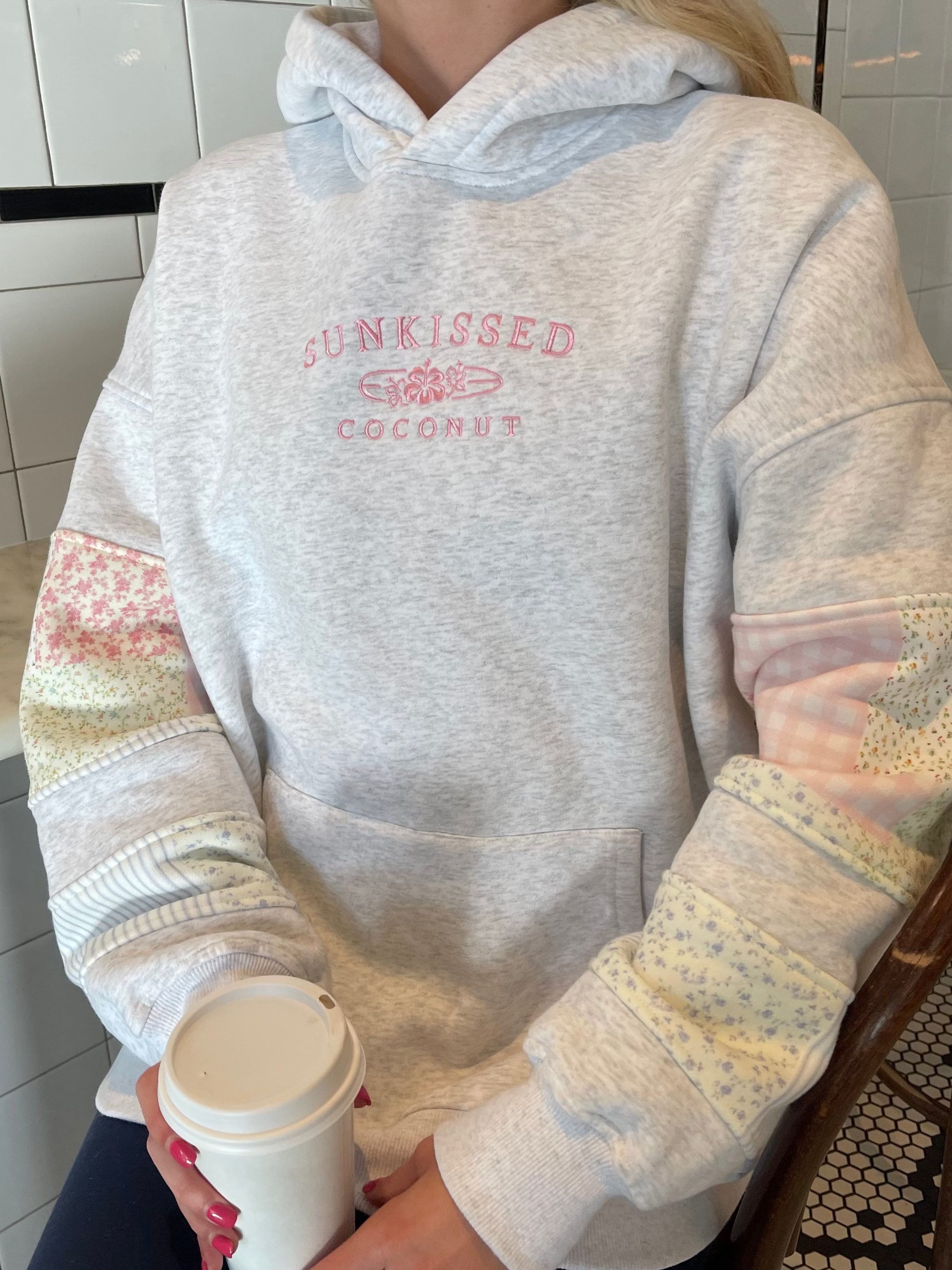 Sunkissedcoconut Quilted Pastel Embroidered Hoodie