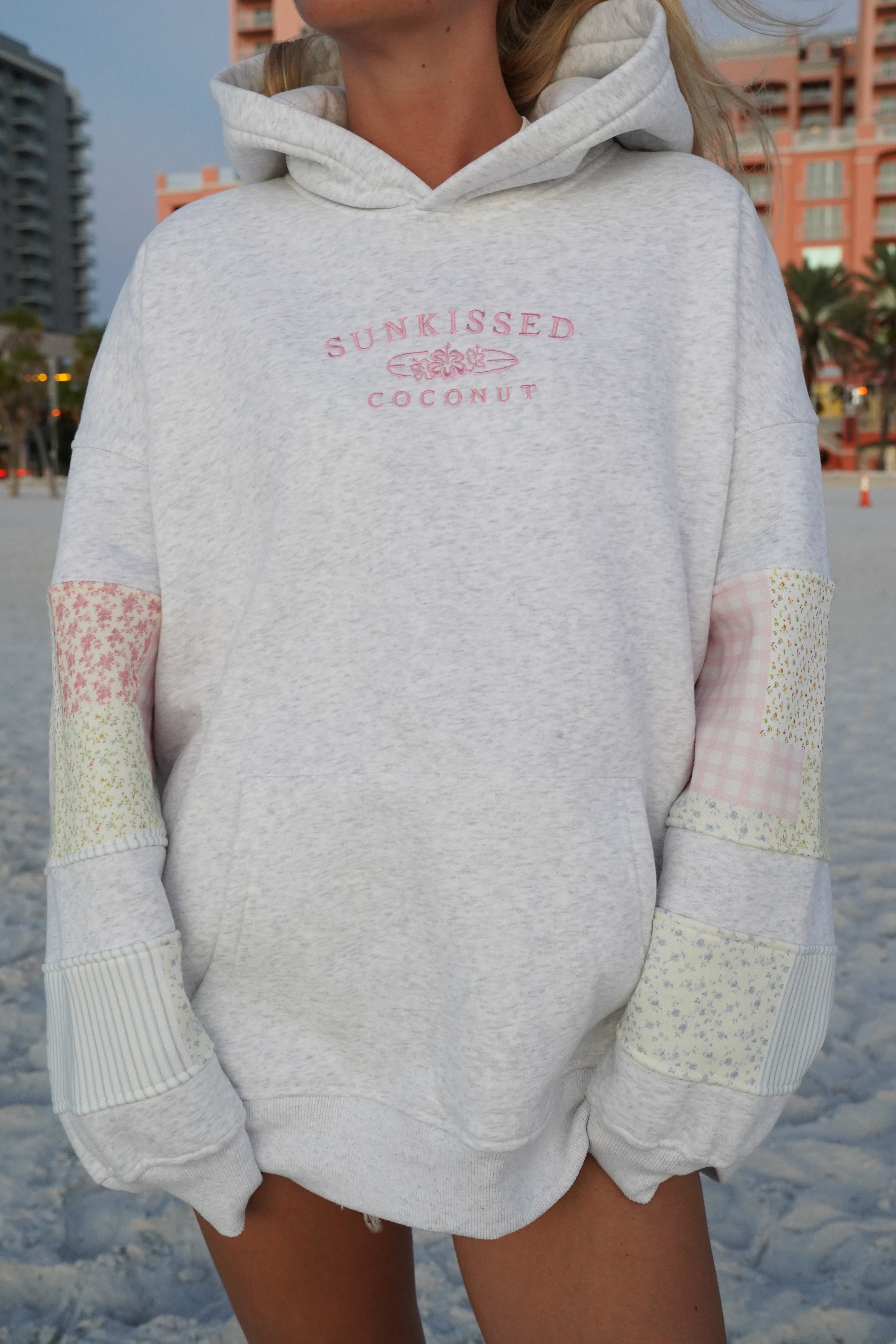 Sunkissedcoconut Quilted Pastel Embroidered Hoodie