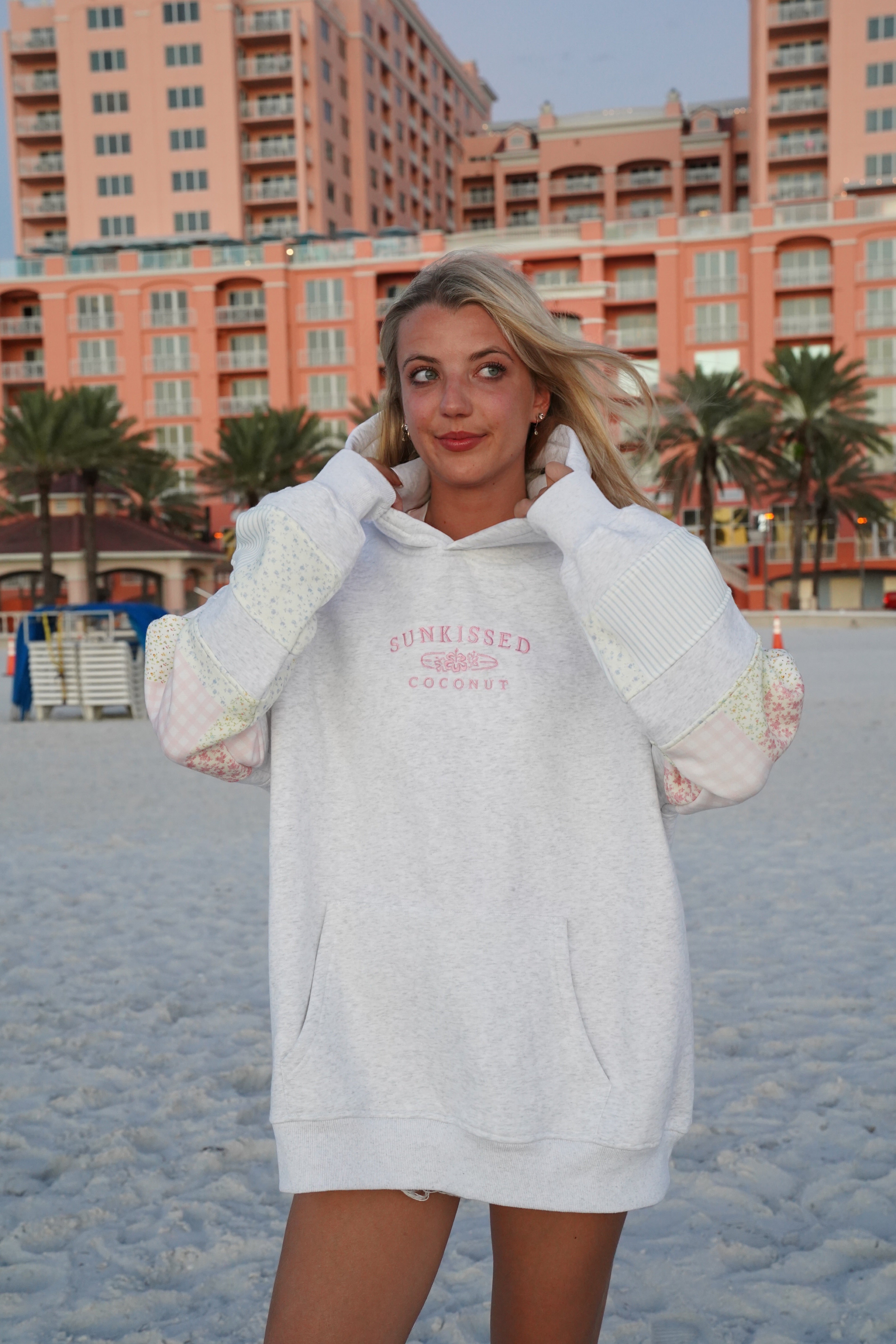 Sunkissedcoconut Quilted Pastel Embroidered Hoodie